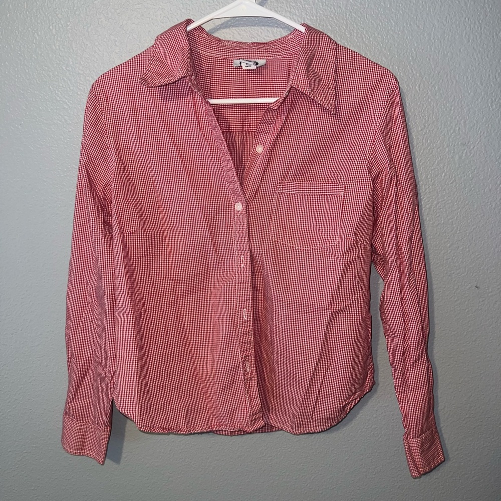 Red and white gingham button up